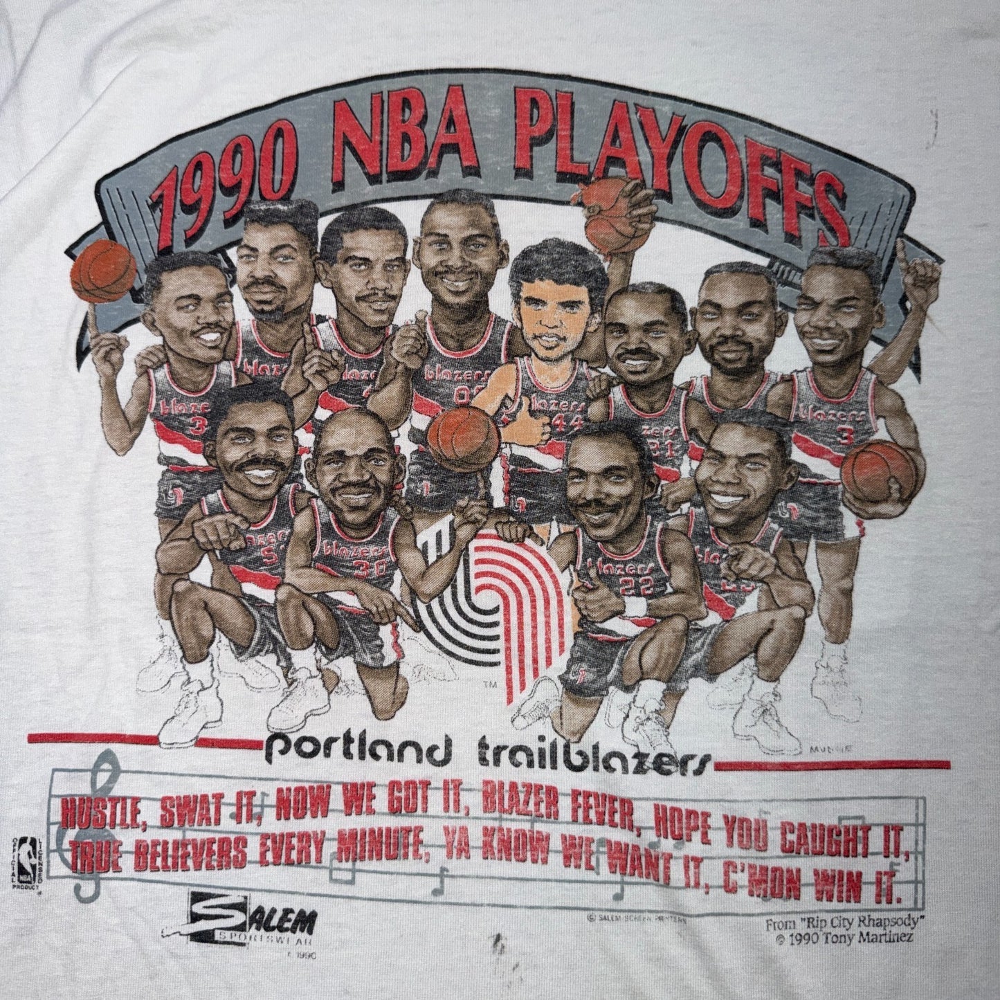 VTG 1990 NBA Playoffs Portland Trailblazers Caricature Salem Shirt T-Shirt Sz XL