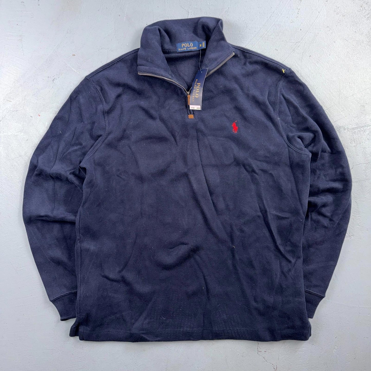 Polo Ralph Lauren Sweater VTG M Blue Cotton Long Sleeve Mock Neck Quarter Zip