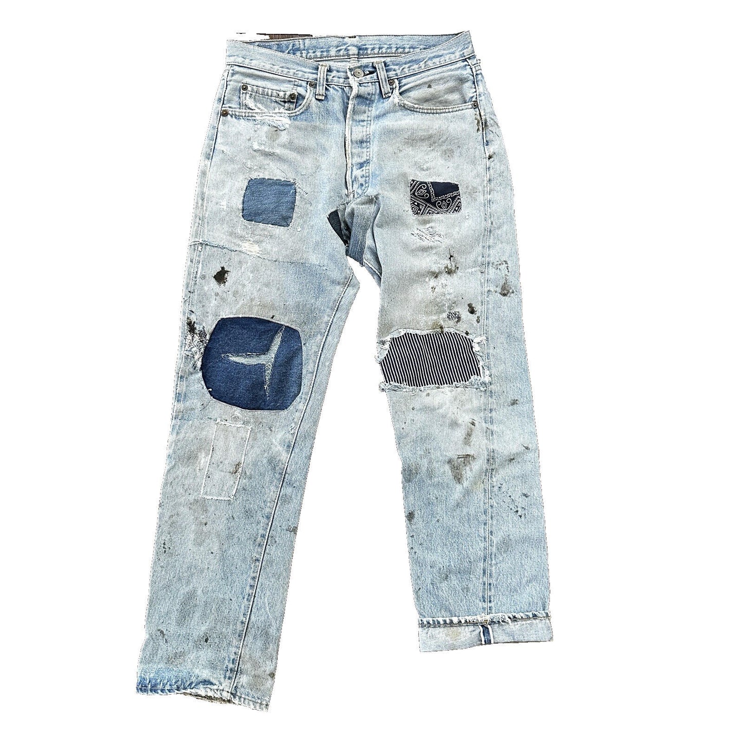 Levis Vintage 80s Redline Selvedge USA 501 Light Wash Jeans 66 30x28 Thrashed