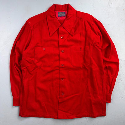 VTG 70s Pendleton Red Virgin Wool Board Shirt Loop Collar USA Men's L