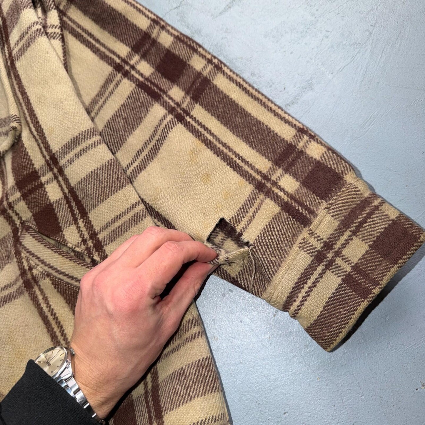 VTG 40s 50s Woolrich Jacket Size 38 Brown Ivory Mackinaw Hunter Plaid Wool RARE