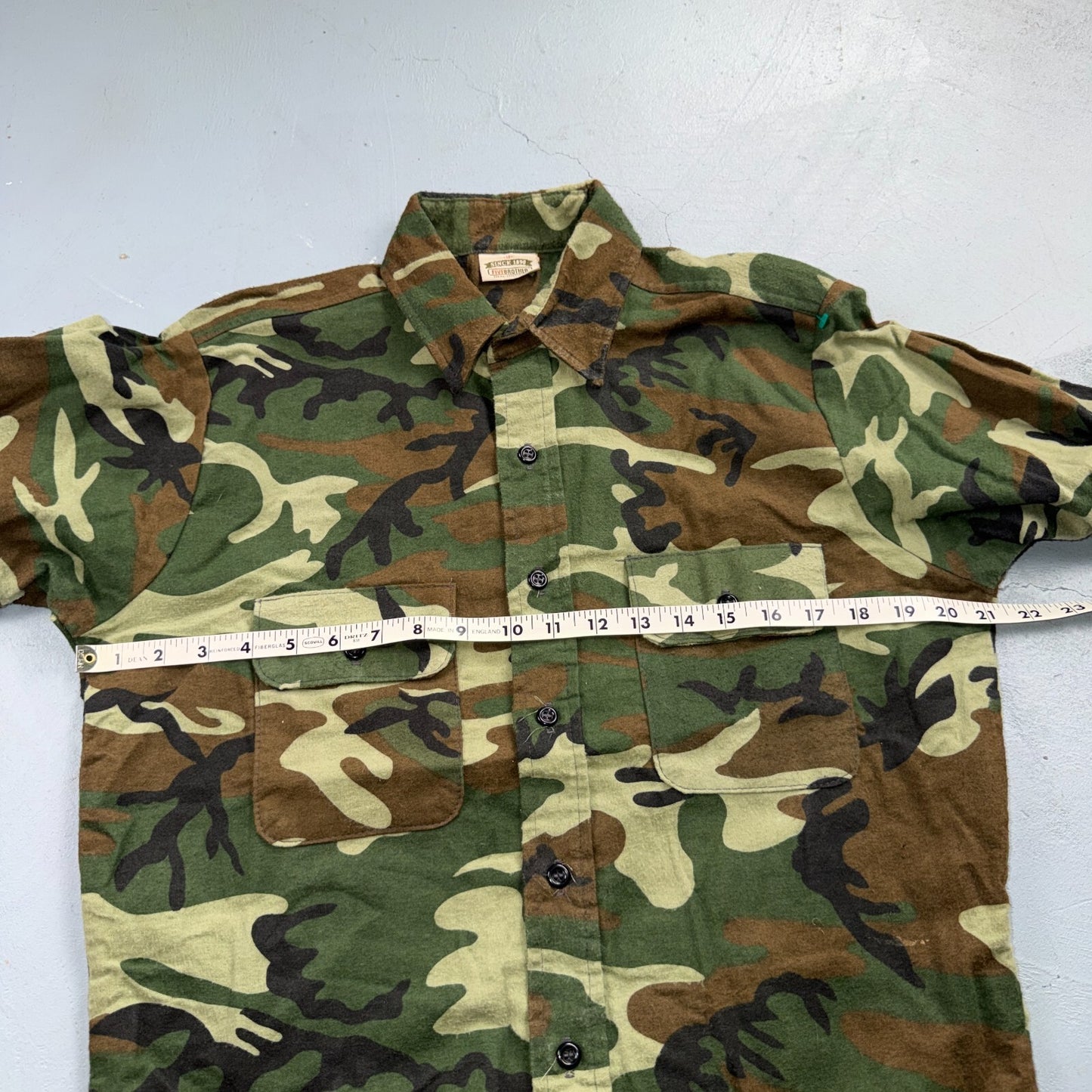 VTG 90s Five Brother Camo Flannel Shirt Cotton Poly Made USA Men's Medium