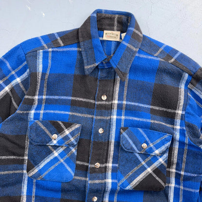 VTG Five Brother Shirt Mens M Shadow Plaid Flannel USA Red 1980s 80s Blue Black