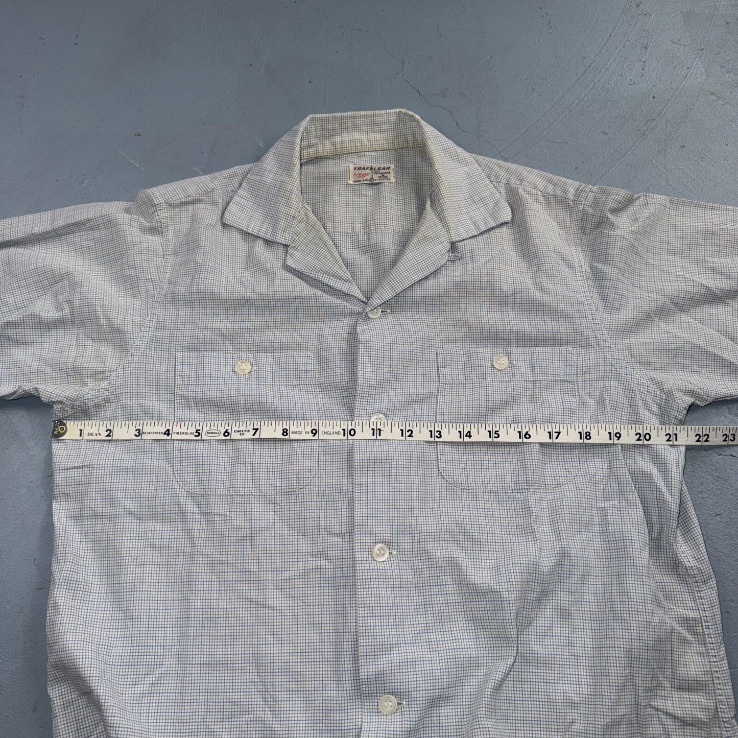 VTG 1950s Enro Trafalgar Loop Collar Button Up Shirt Cotton Rockabilly M Checker