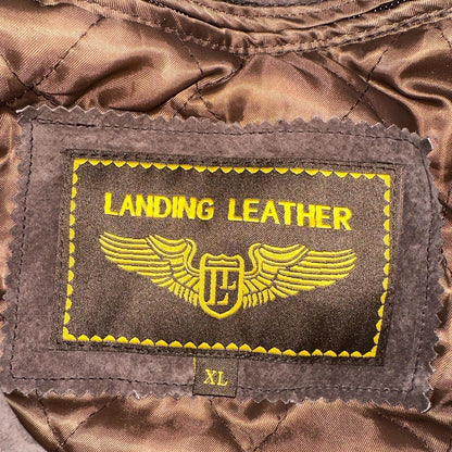 Vintage 90s Suede Leather Brown Bomber Jacket XL Retro Aviator Landing Leather