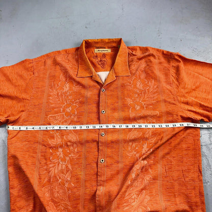 Tommy Bahama Mens Camp Hawaiian Shirt 2XL Silk Orange Aloha Floral Summer