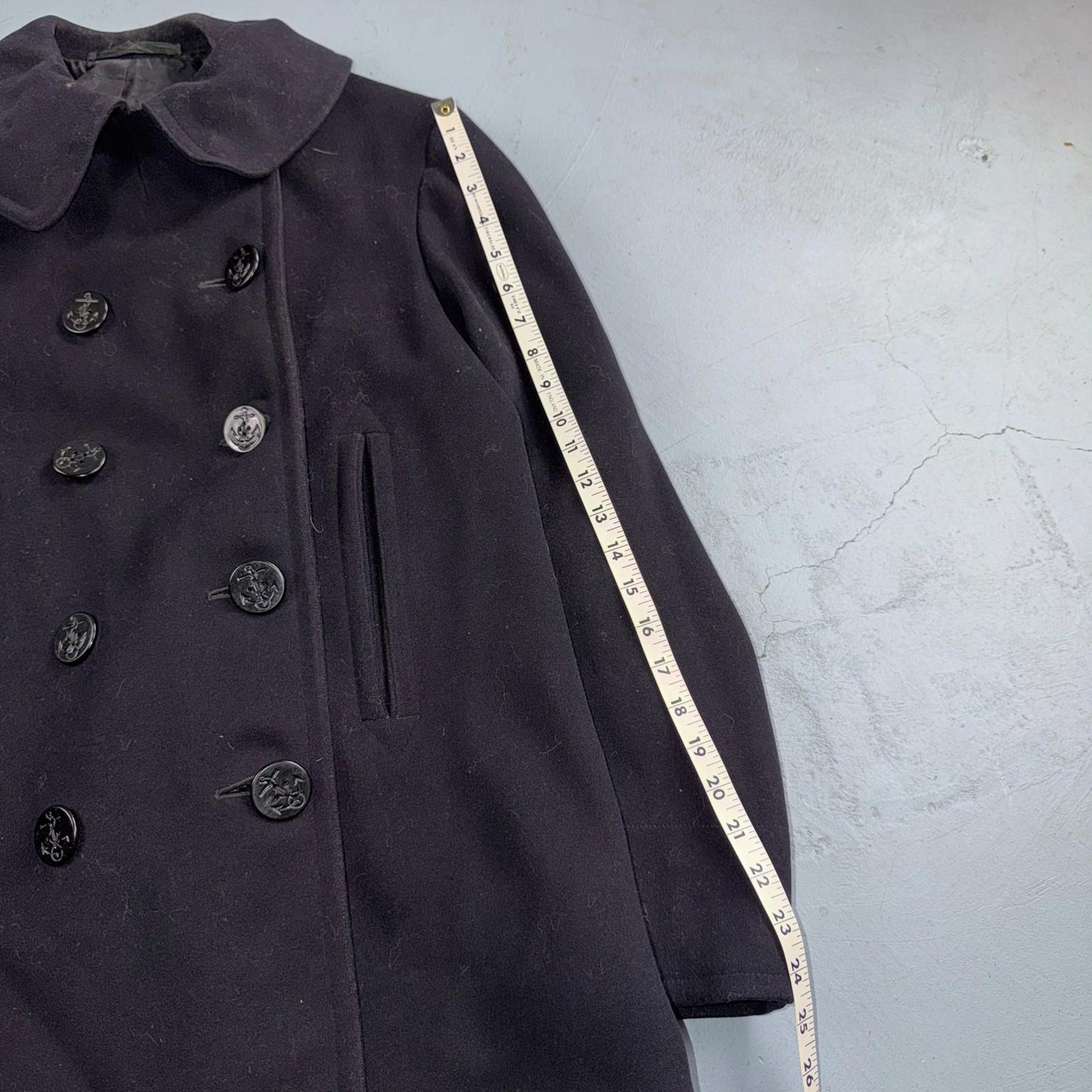 Vintage 40s WWII US Naval Clothing Factory 10 Button Navy Wool PeaCoat Military
