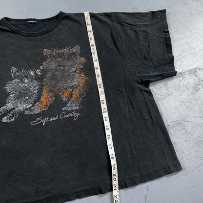 Cats Soft and Cuddly 1970s Boxy VTG T Shirt 70s Perfect Black Fade Boxy Animals