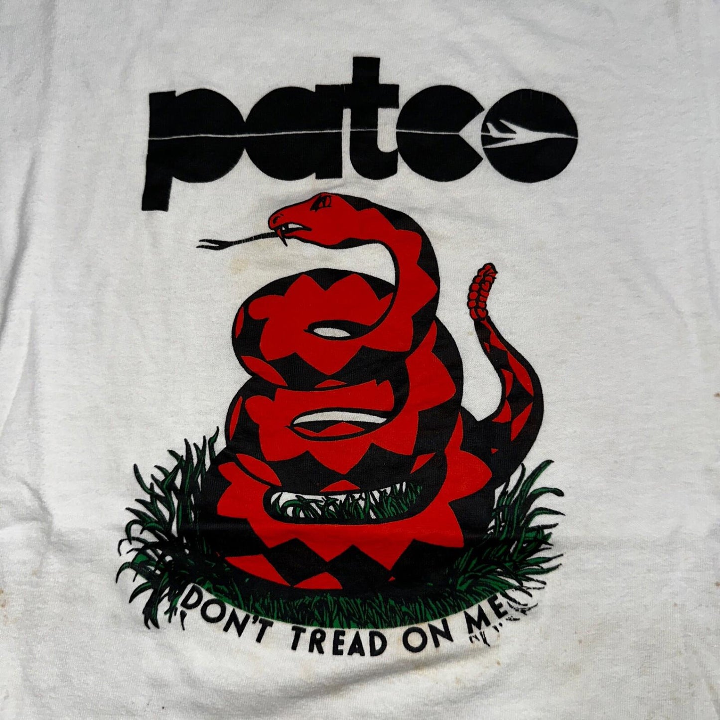 Patco Snake Ringer VTG T Shirt 80s Tread On Me Rockabilly White Band Rock Grunge