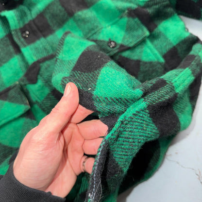 Vintage 1950s Five Brother Green Wool Buffalo Plaid Button Down Shirt Rockabilly