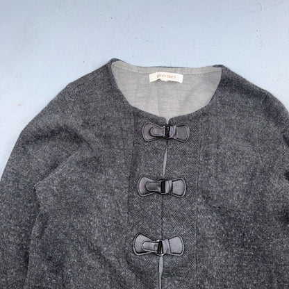 ELLEN TRACY Sweater M Wool Cardigan Duster Coat Buckle Latch Double Knit Gray