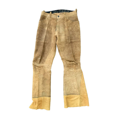 Vintage 1970s Tan Leather Suede Pants 30x31 70s California Cowboy Bell Bottoms
