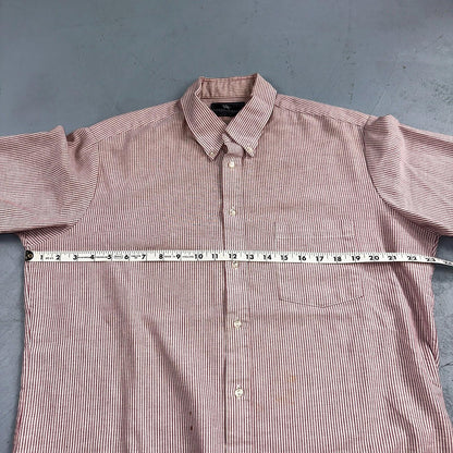 Steeple Chase Button Up Shirt Mens Large Short Sleeve Stripe Made In USA Red