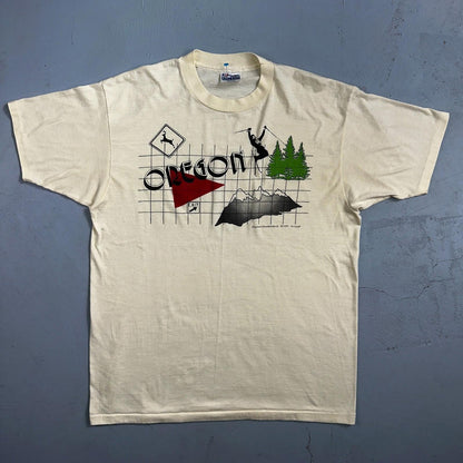 Oregon Ski Deer Mountains 80s Hanes 50/50 VTG T Shirt Grid Sports Travel USA