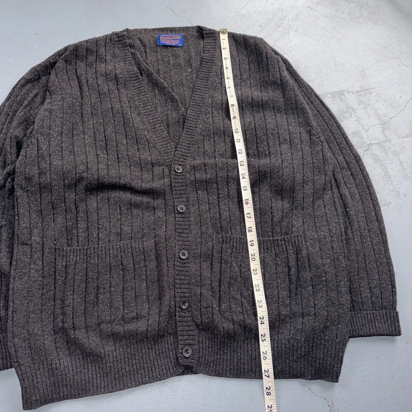 Pendleton VTG Cardigan Mens L 100% Shetland Wool Woven Gray Pockets