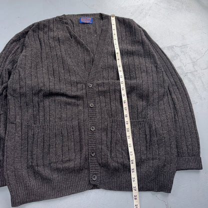 Pendleton VTG Cardigan Mens L 100% Shetland Wool Woven Gray Pockets