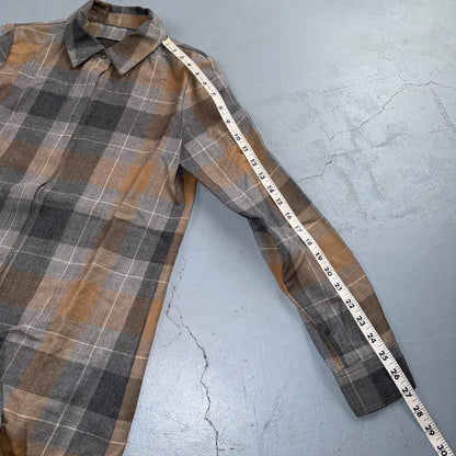 Pendleton Brown Gray Beige Plaid 100% Wool Hidden Button Shirt Women's XS USA