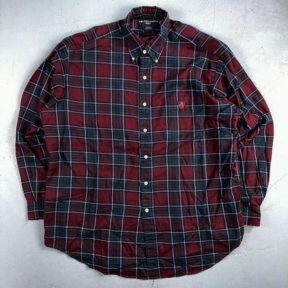 Vintage Polo Ralph Lauren Shirt Mens Large Red Blue Plaid Tilden Golf Crest