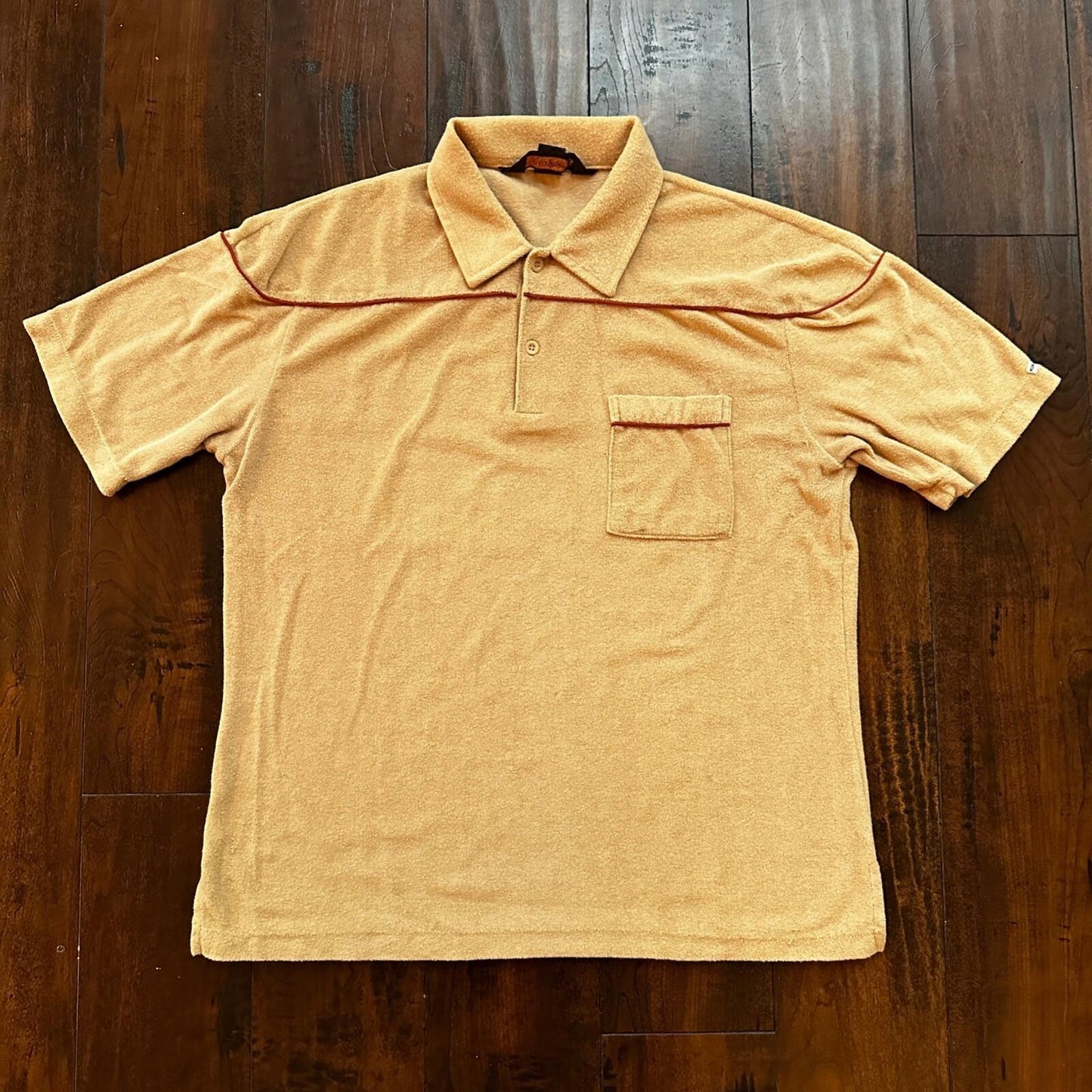 VTG Mens HUK-A-POO 70s Terry Cloth Knit Polo Shirt Rockabilly XL 1970s Cotton