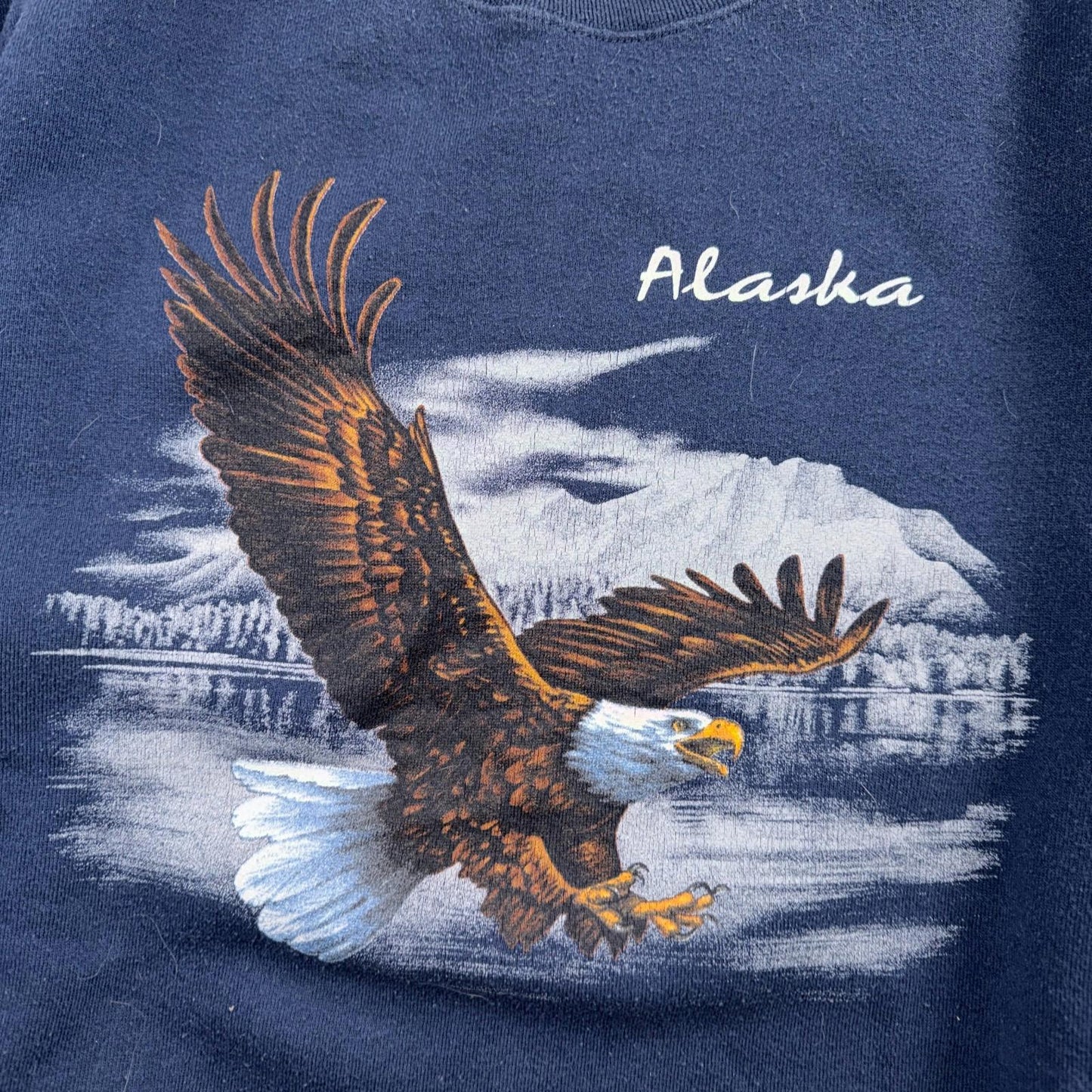 VTG Alaska Crewneck Sweatshirt USA Patriotic Eagle America Classic Blue Navy