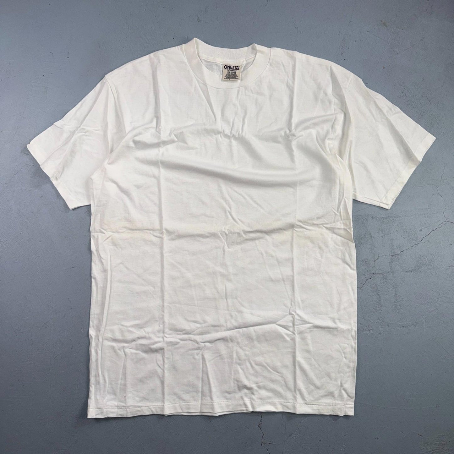 VTG Oneita XL Blank White T Shirt 90s Basic Rap Single Stitch Color Wear Rare