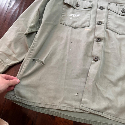 VTG US Thrashed Soft Military Shirt OG-107 Vietnam 1970s 1960s Post WWII