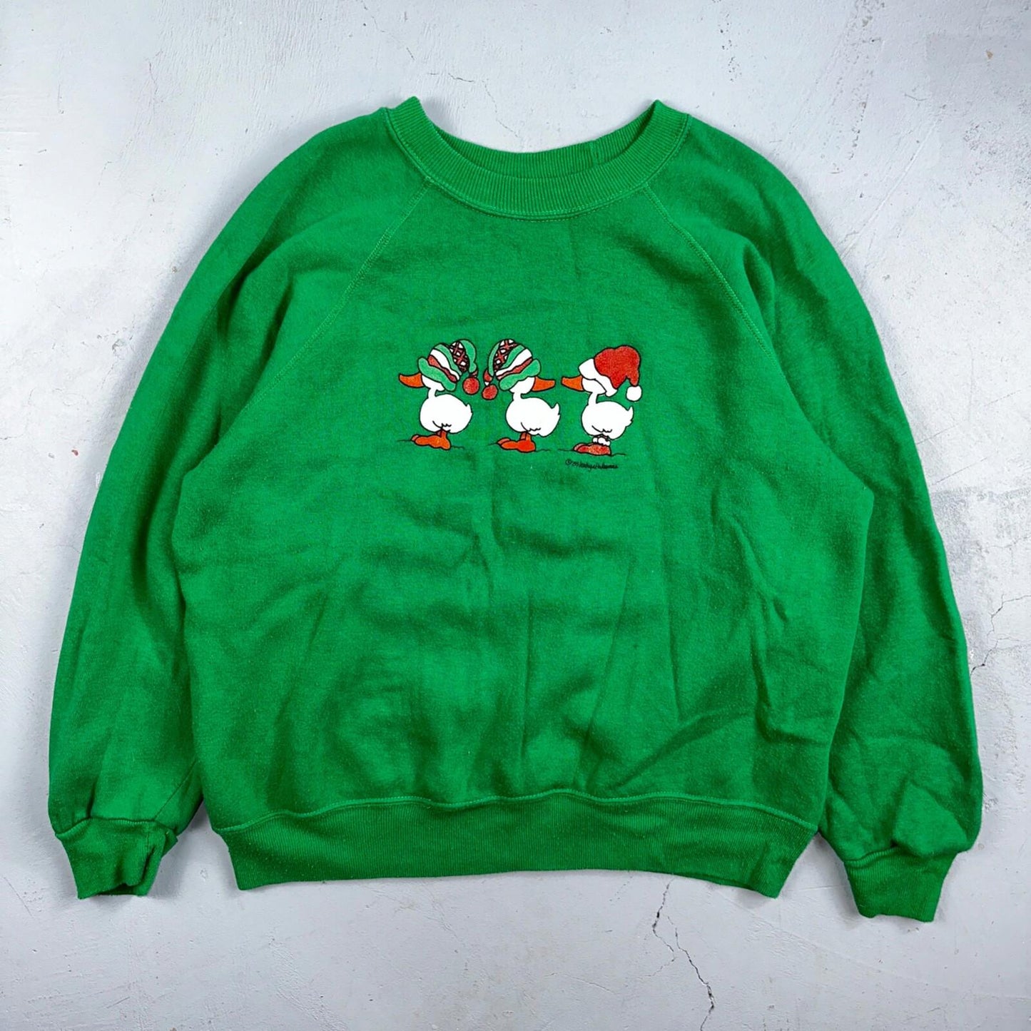 Ducks Novelty Sweatshirt XL 1980s VTG Crewneck Christmas Cute Green Holidays 80s