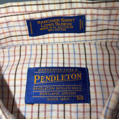 Pendleton Rancher Pearl Snap Western Shirt Men’s M White Plaid Cotton Rancher
