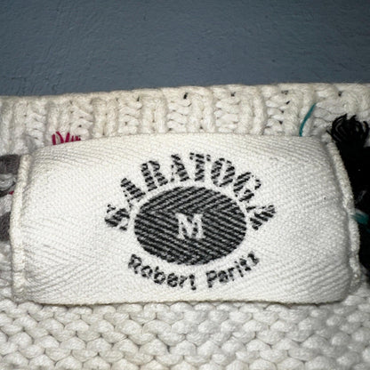 Vintage 80s Saratoga Robert Peritz Striped Cotton Cable Knit Golf Sweater Chic