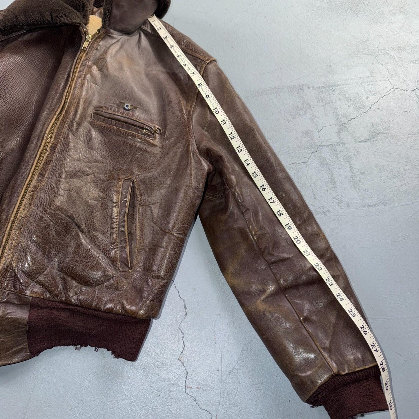 VTG WWII Horsehide Leather Zip Up Bomber Jacket Fur Collar 40s 50s A2 Civilian