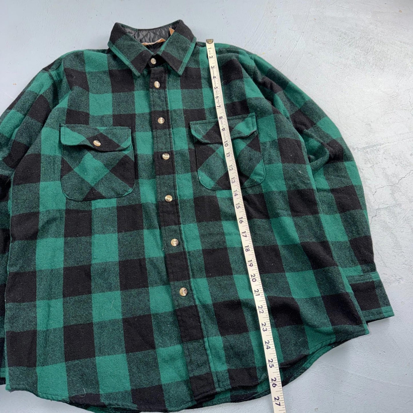 VTG Cabelas Shirt Mens M Buffalo Plaid Wool Blend Flannel Workwear Logger Green
