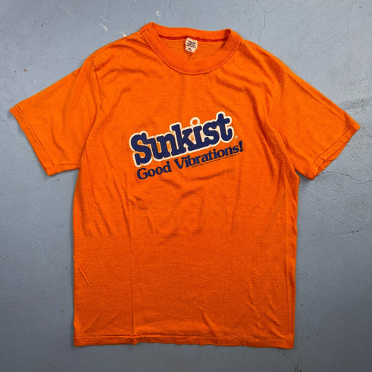Sunkist Good Vibrations 1970s VTG T Shirt 70s 80s Orange Soda Graphic Promo
