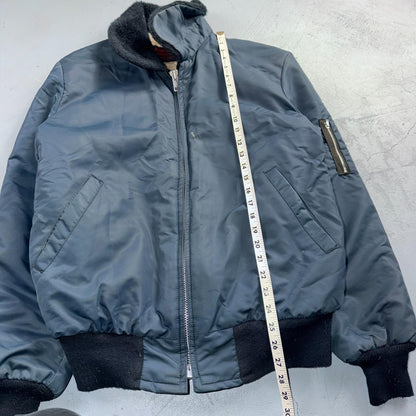 Vintage Wear-Guard Jacket Mens M Blue Bomber Faux Fur Collar Sherpa USA 80s