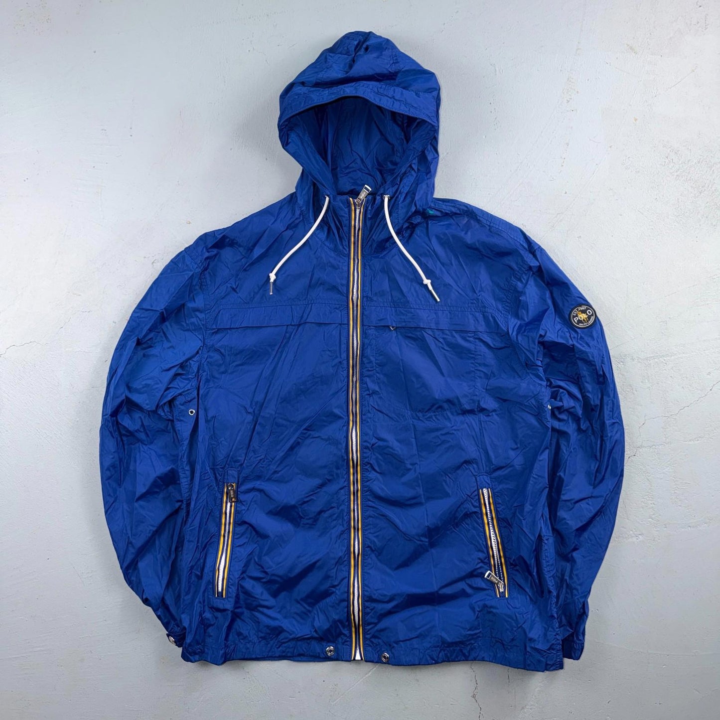 Polo Ralph Lauren Jacket Mens M Blue Full Zip Hooded Windbreaker Preppy Logo