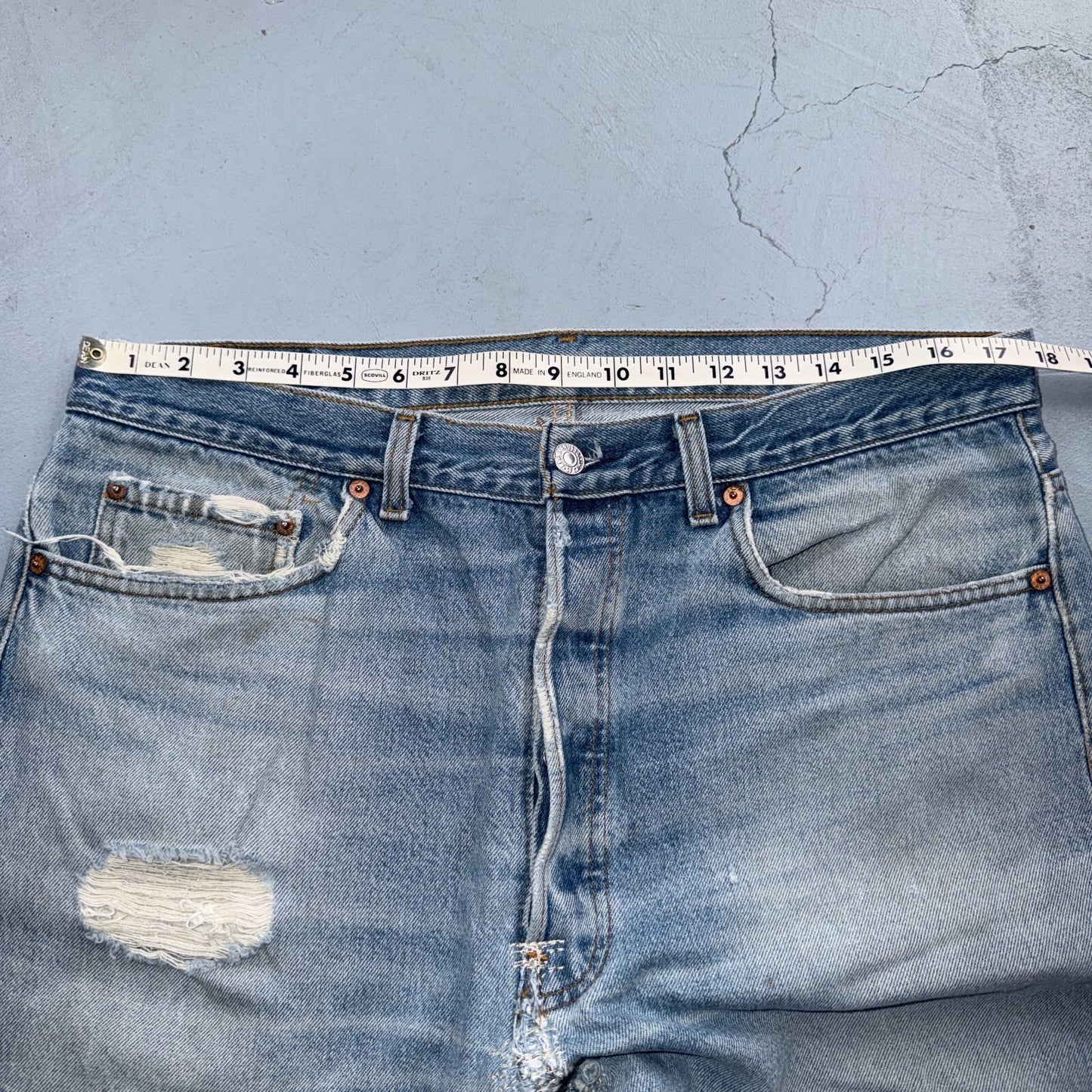 Levis 501 Vintage 80s USA XX Straight Leg Jeans Blue Light Wash 38x36 Act 35x31