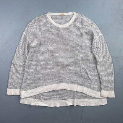 Eileen Fisher 100% Organic Cotton Oversized Sweater Size XS Grey White