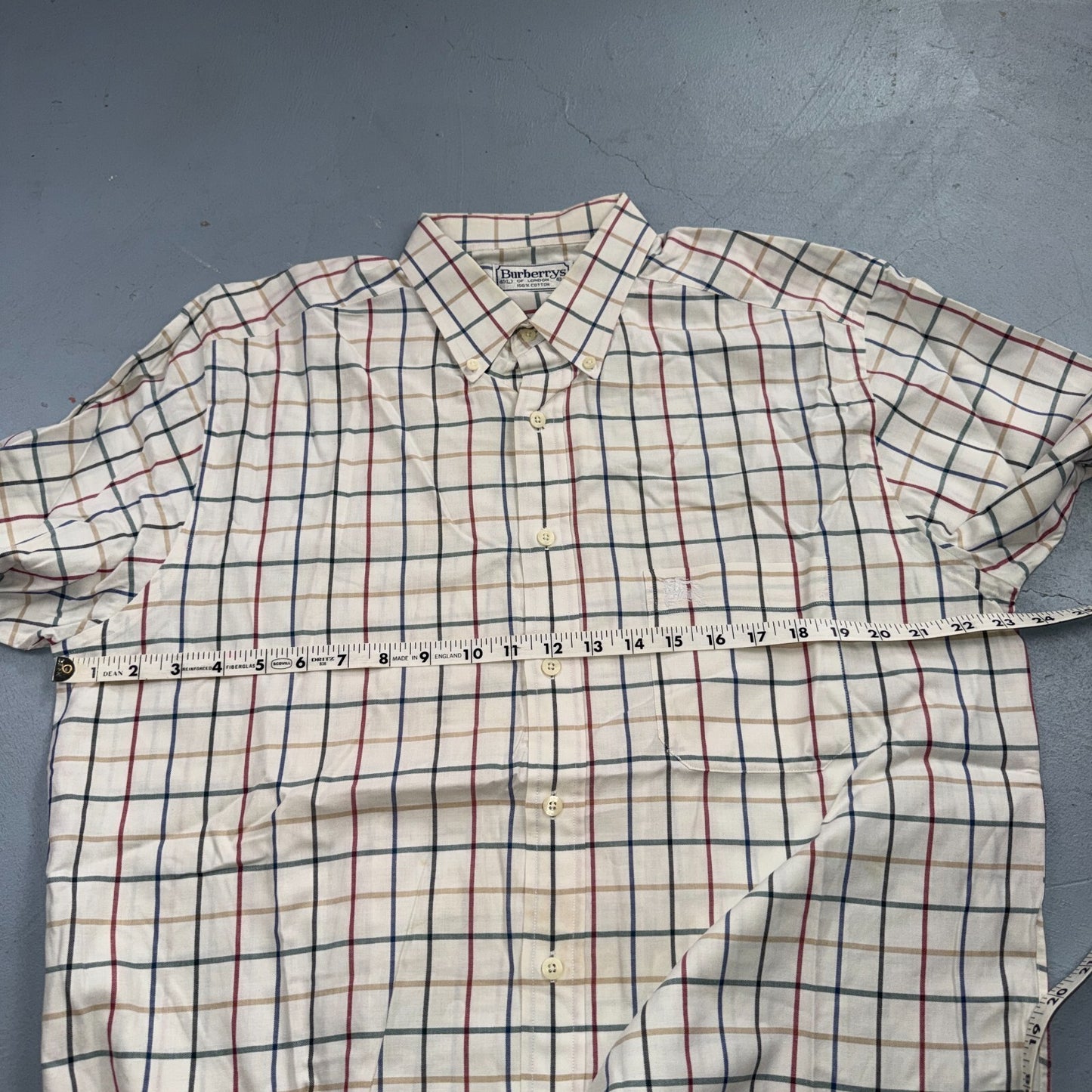 Burberrys London White Check Button Down Shirt 100% Cotton Men's L VTG Designer