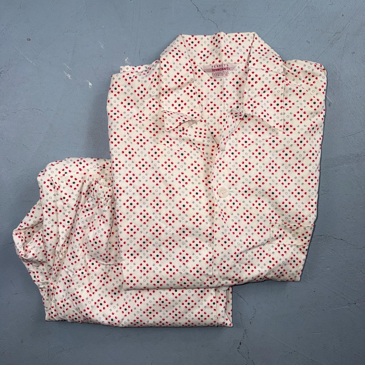 VTG 40s Penneys Cotton Flannel Pajama Set Shirt Pants Hollywood 1940s Rockabilly