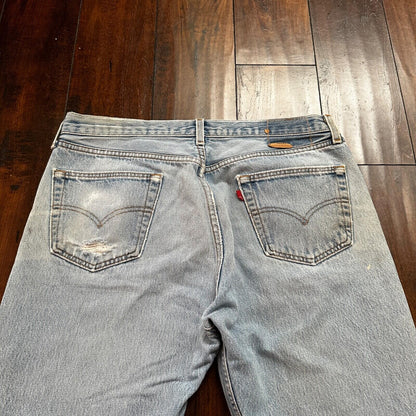 VTG 90s Levis 501 Button Fly 38x33 USA Tag Jeans Straight Wash Blue XX Act 34x28