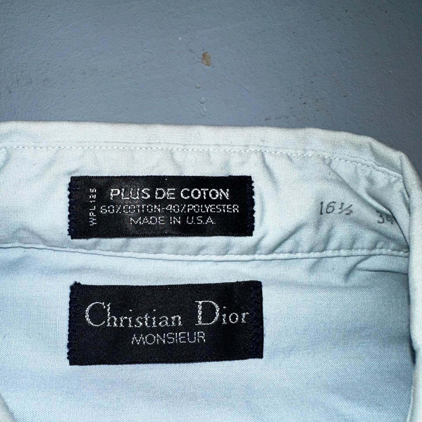 Christian Dior Vintage Men's 16.6 Monsieur Button Down Dress Shirt Blue