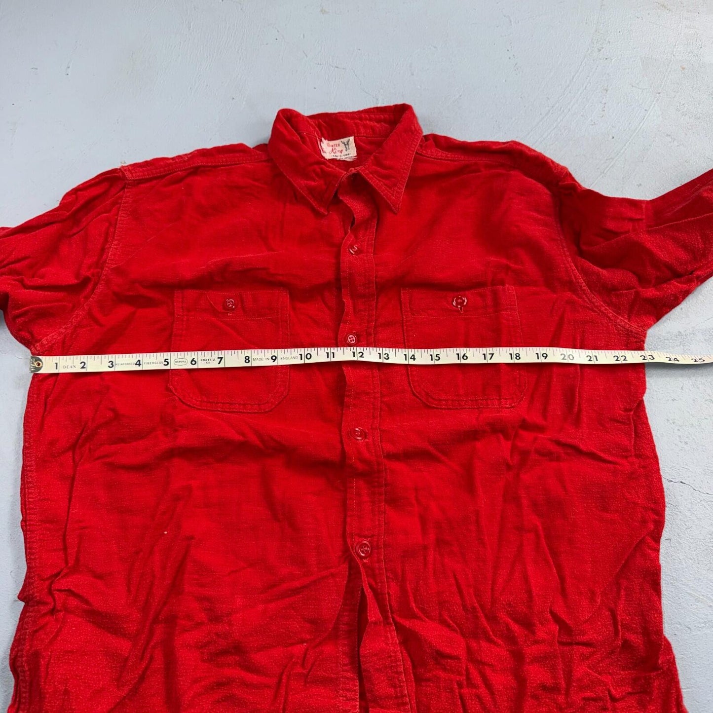 Vintage Winter King Cotton Flannel Shirt 40s 50s Sanforized Large Red Rockabilly