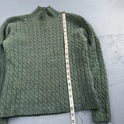 Ralph Lauren Womens M Peplum Green Cable Knit Sweater Wool Cashmere Angora