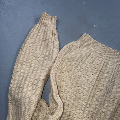 VTG Abercrombie & Fitch Heavy Wool Shawl Sweater Oatmeal Beige Fisherman 70s