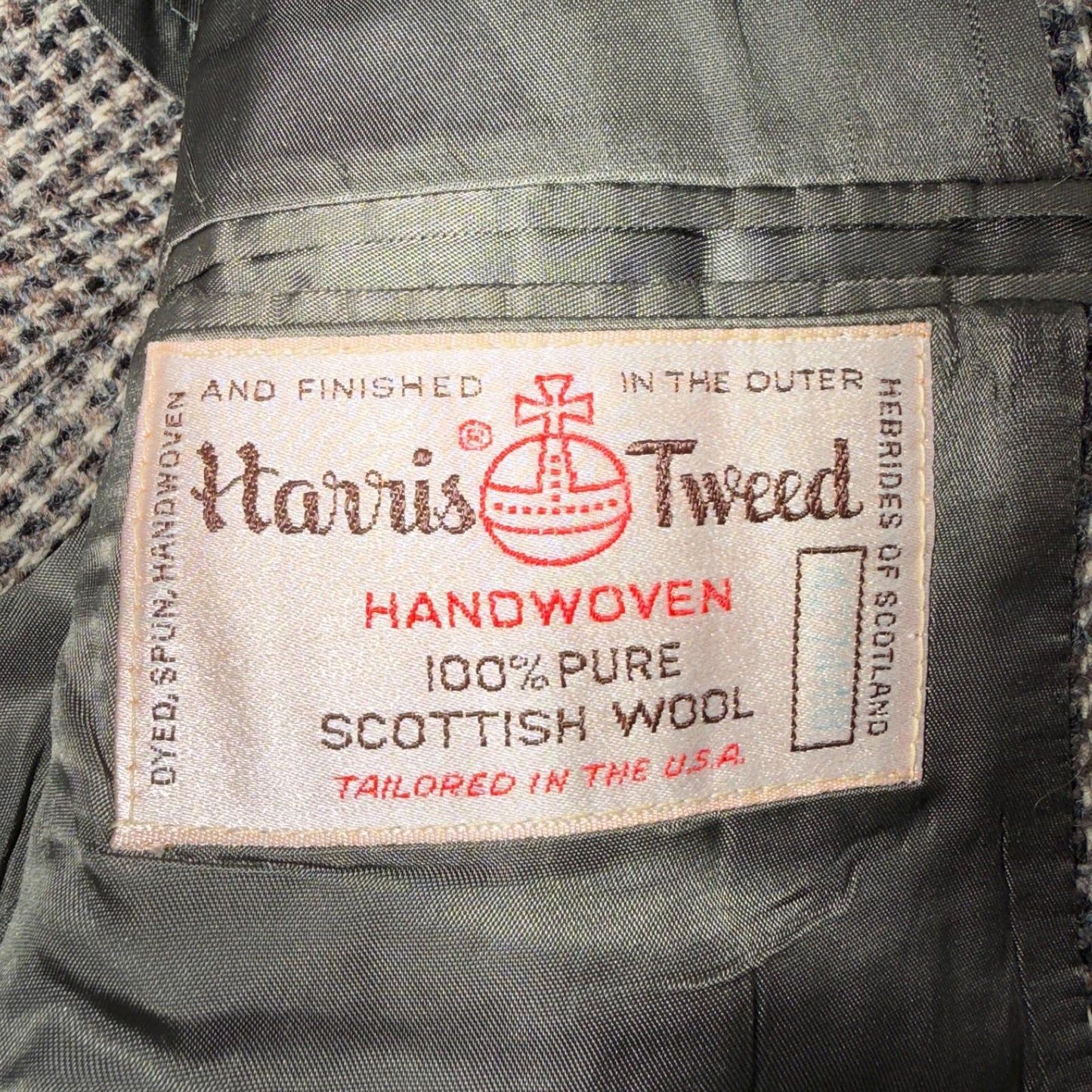 Harris Tweed PBM Vintage 42 Blazer Gray Herringbone Wool Sport Coat USA 1970s