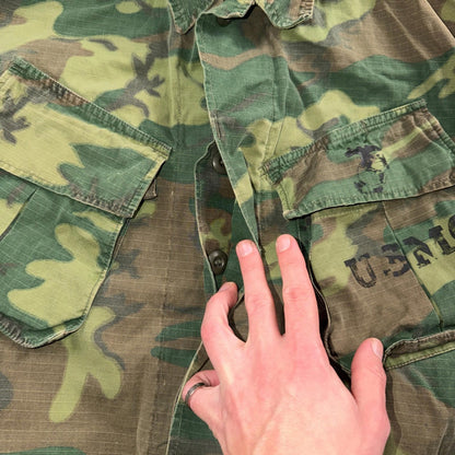 60s Vietnam Fatigue Rip Stop ERDL Jungle Camo USMC Jacket Slant Pocket 1960s