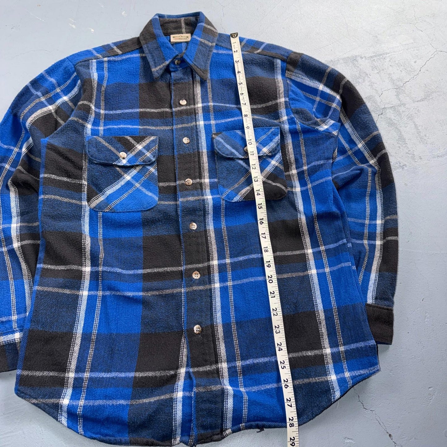 VTG Five Brother Shirt Mens M Shadow Plaid Flannel USA Red 1980s 80s Blue Black