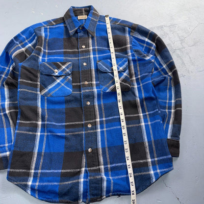 VTG Five Brother Shirt Mens M Shadow Plaid Flannel USA Red 1980s 80s Blue Black