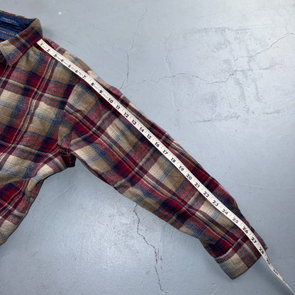 VTG 90s Pendleton Wool Flannel Shirt Jacket Gray Red Plaid USA Made L Rockabilly