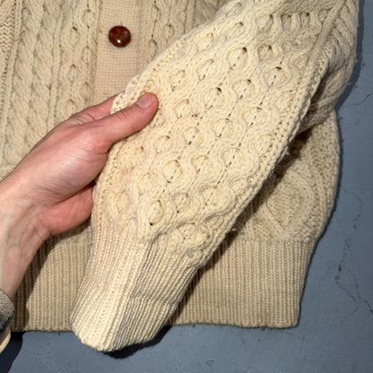 Bemidji VTG Woolen Mills Cream Cable Knit Cardigan Sweater Fisherman Boho 1970s