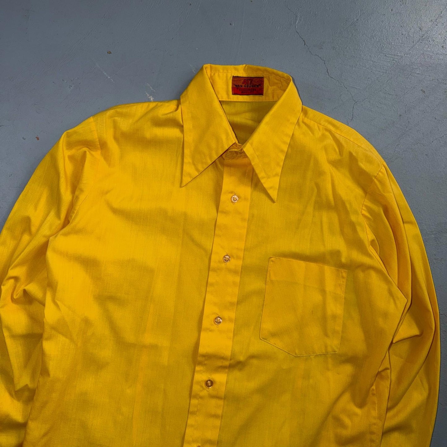 417 by Van Heusen Men's Yellow Tartan Solid Long Sleeve Button-Down Shirt VTG